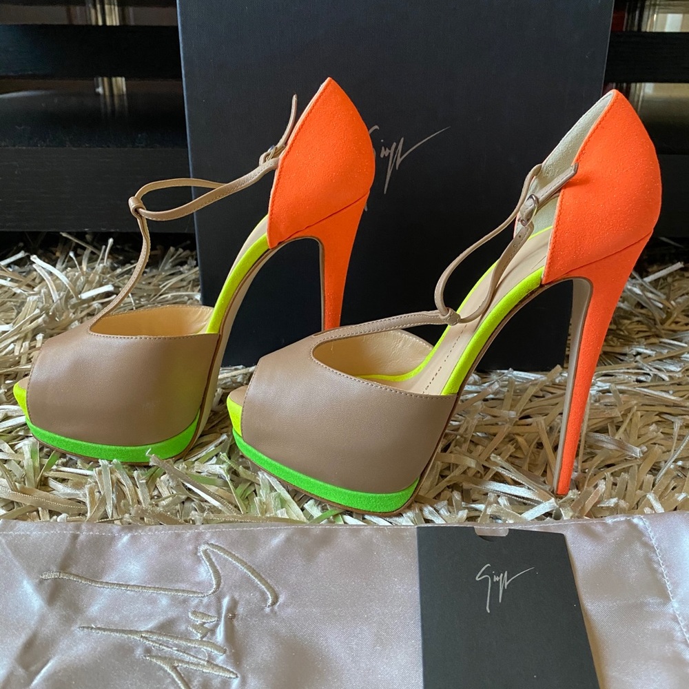Giuseppe Zanotti Orange and Green Platform Heels